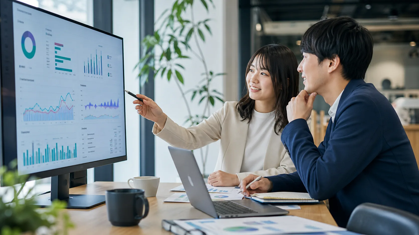 マーケティング担当者が顧客分析を確認しているイメージ