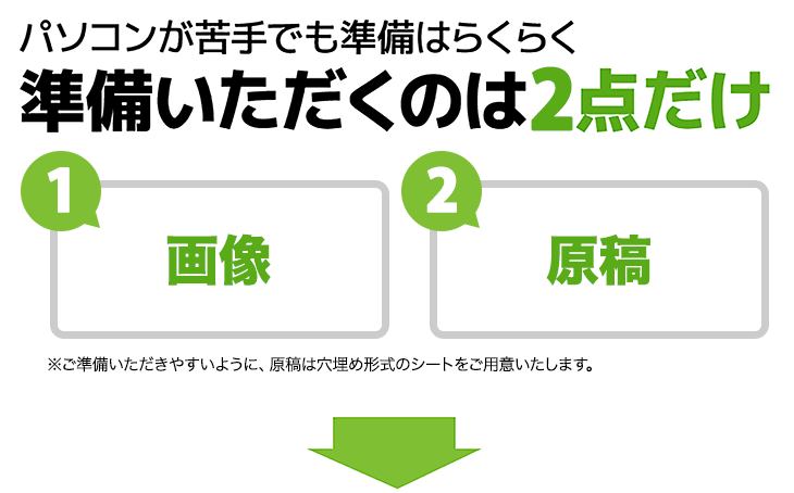 ※ご準備いただきやすいように、原稿は穴埋め形式のシートをご用意いたします。
